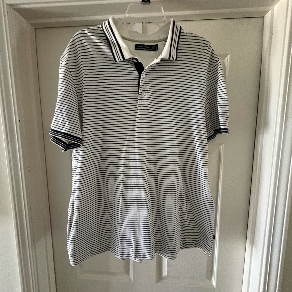 Nautica Men's Striped Polo Shirt - Navy blue and White